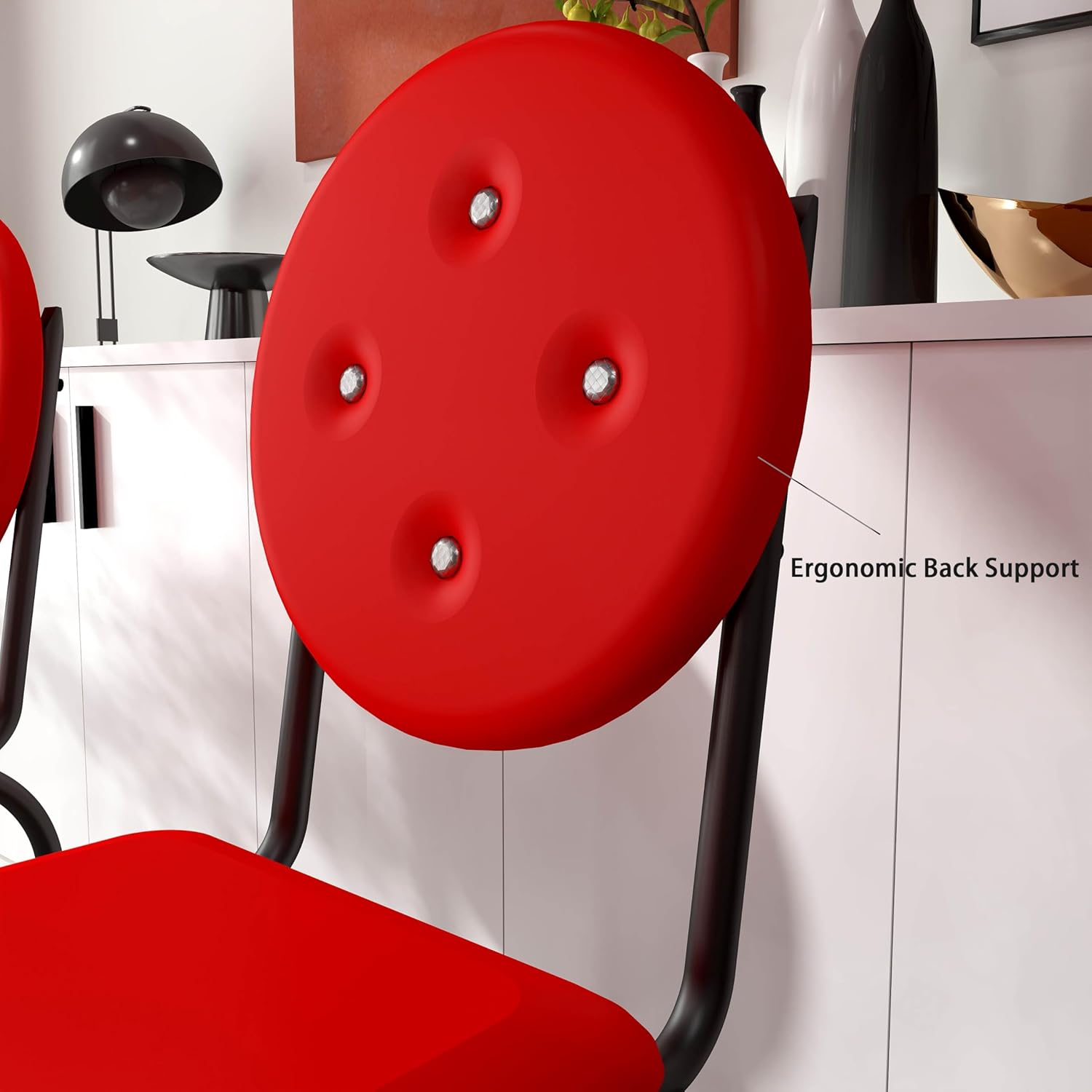 Set of 4 Faux Leather Dining Chairs - Waterproof PU Bar Stools with Sturdy Metal Legs, Easy Assembly Kitchen Counter Height Chairs for Home, Dining Room (RED)
