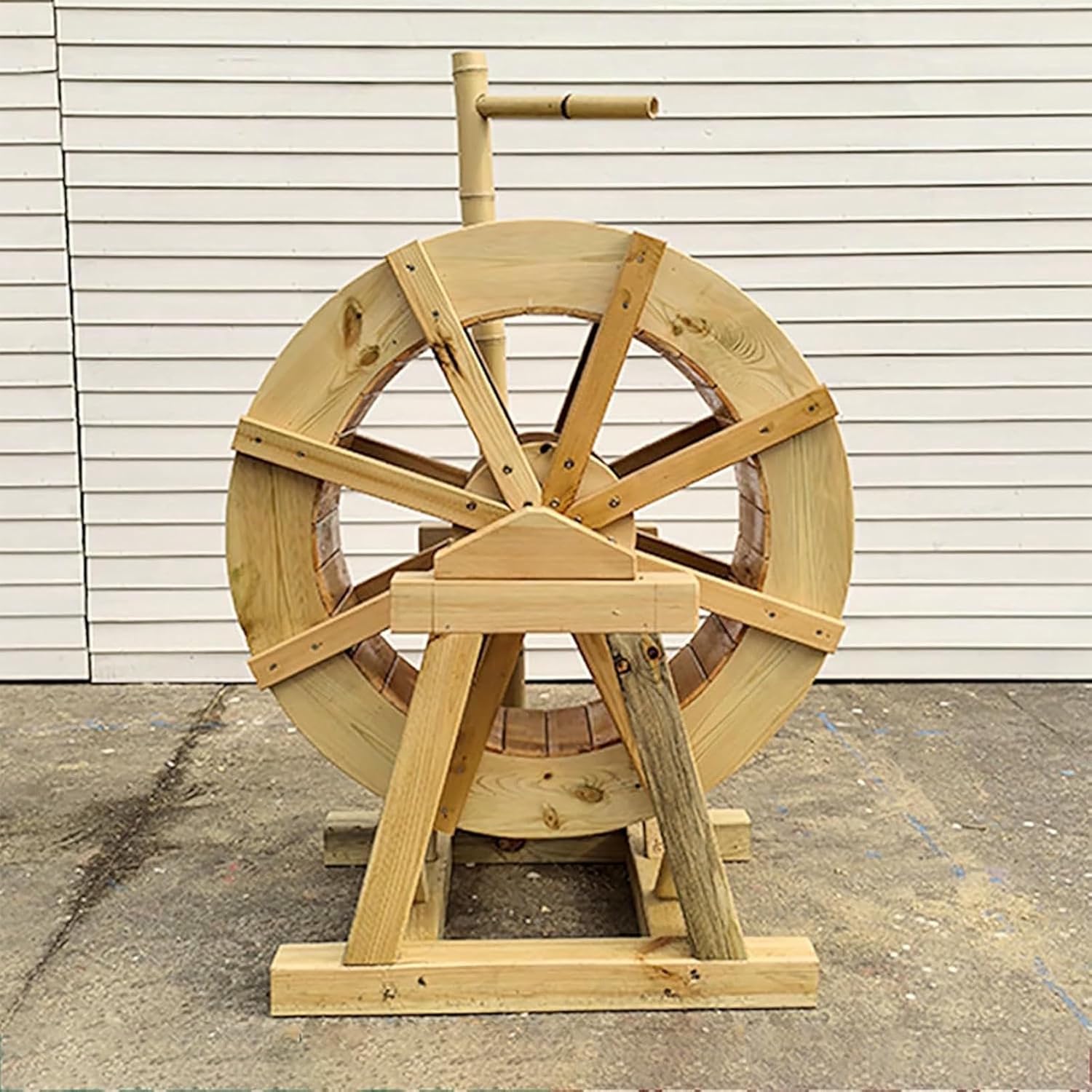 Waterfall Fountain Wood Water Wheel with Bracket, Freestanding Pool Circulation, for Bird Bath, Fish Tank, Pond Or Garden, 80cm