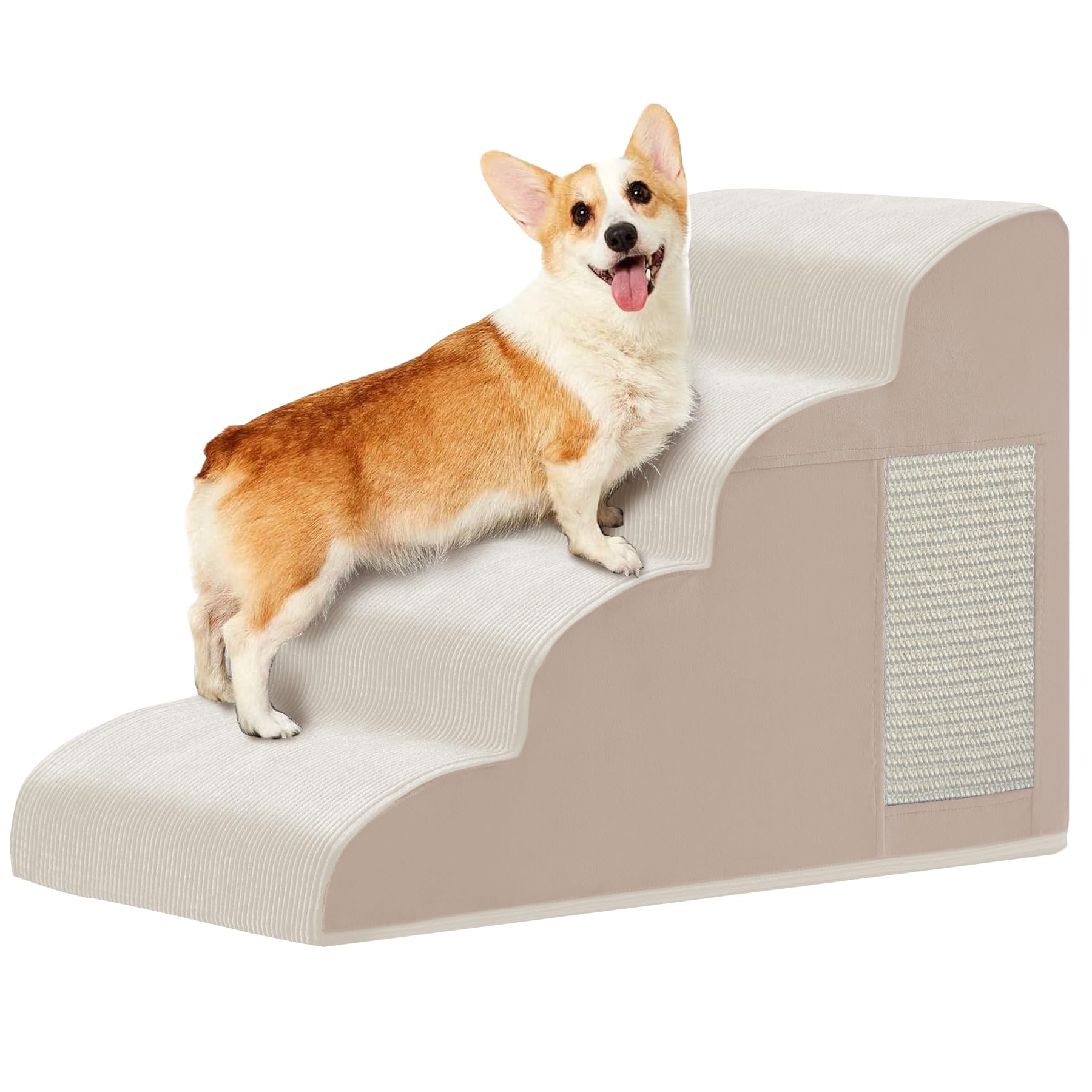 Ahpmeoa Dog Stairs for Small Dogs 19.7" H, Dog Ramp for Bed, 4-Step, Beige