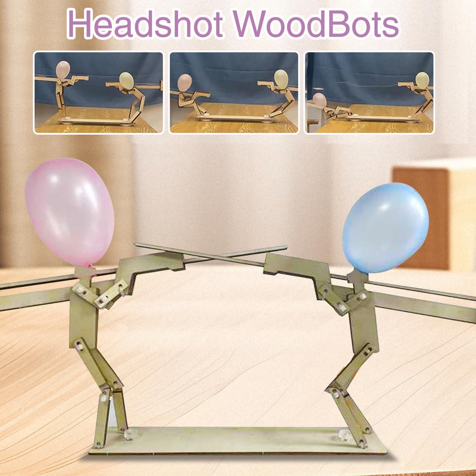 Balloon Battle,Handmade Wooden Fencing Puppets,Wooden Robot Battle Game for Two,Meilleur Jeu de Ballon Whack,Marionnettes D'escrimes Tir la Tête pour Fêtes