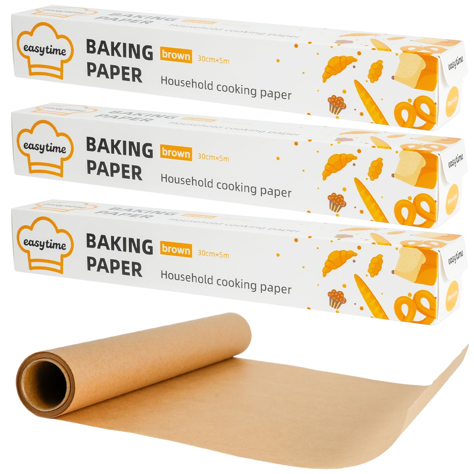 Cherrypick 3 Rolls Baking Parchment Paper, 30CM x 5M Premium Quality Greaseproof Paper Roll, Non-Stick, Oven Safe, Baking Sheets for Cooking, Air Fryer, Pastries & Butcher Paper Use