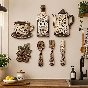 Coffee Wall Decor, Rustic Farmhouse Kitchen Art