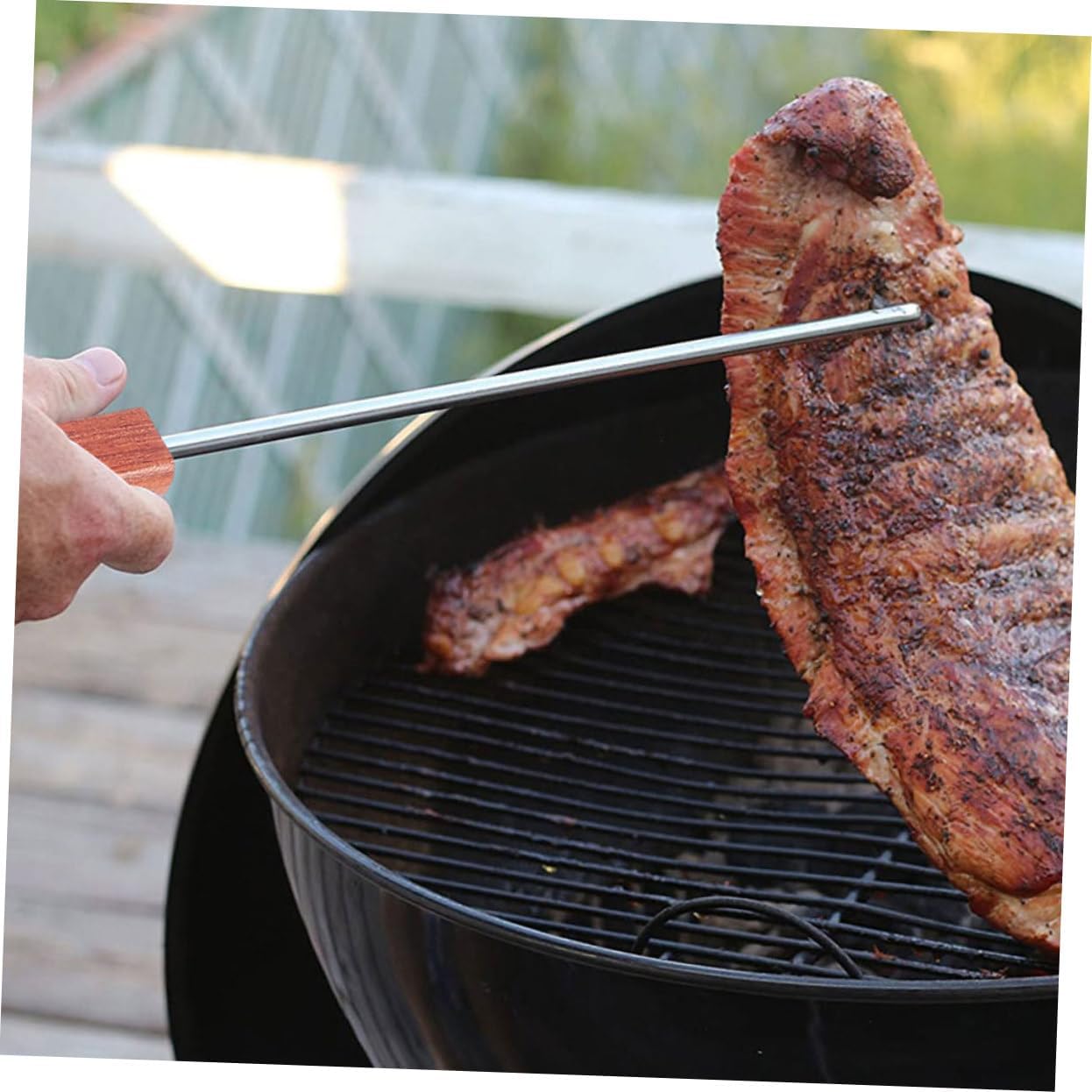 POPETPOP 3sets Food Flipper Meat Hook Stainless Steel Grill Turner Easy Flipper Holder 2pcs*3