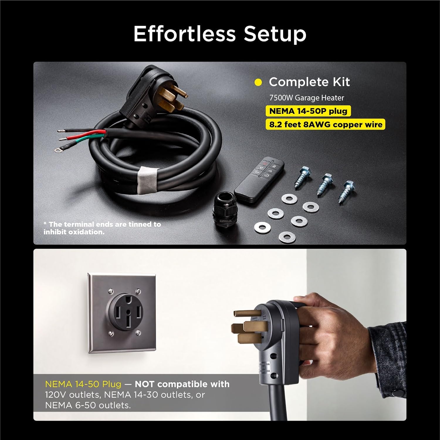 InoKraft 7,500W Electric Garage Heater, Wire: 8 AWG, Plug: NEMA 14-50P, Remote, Ceiling Mount, Digital Thermostat, 240 Volt, 24-Hour Timer, Overheat Protection, ECO Mode, Ideal for Garage 7500w with Wire&Plug&Remote