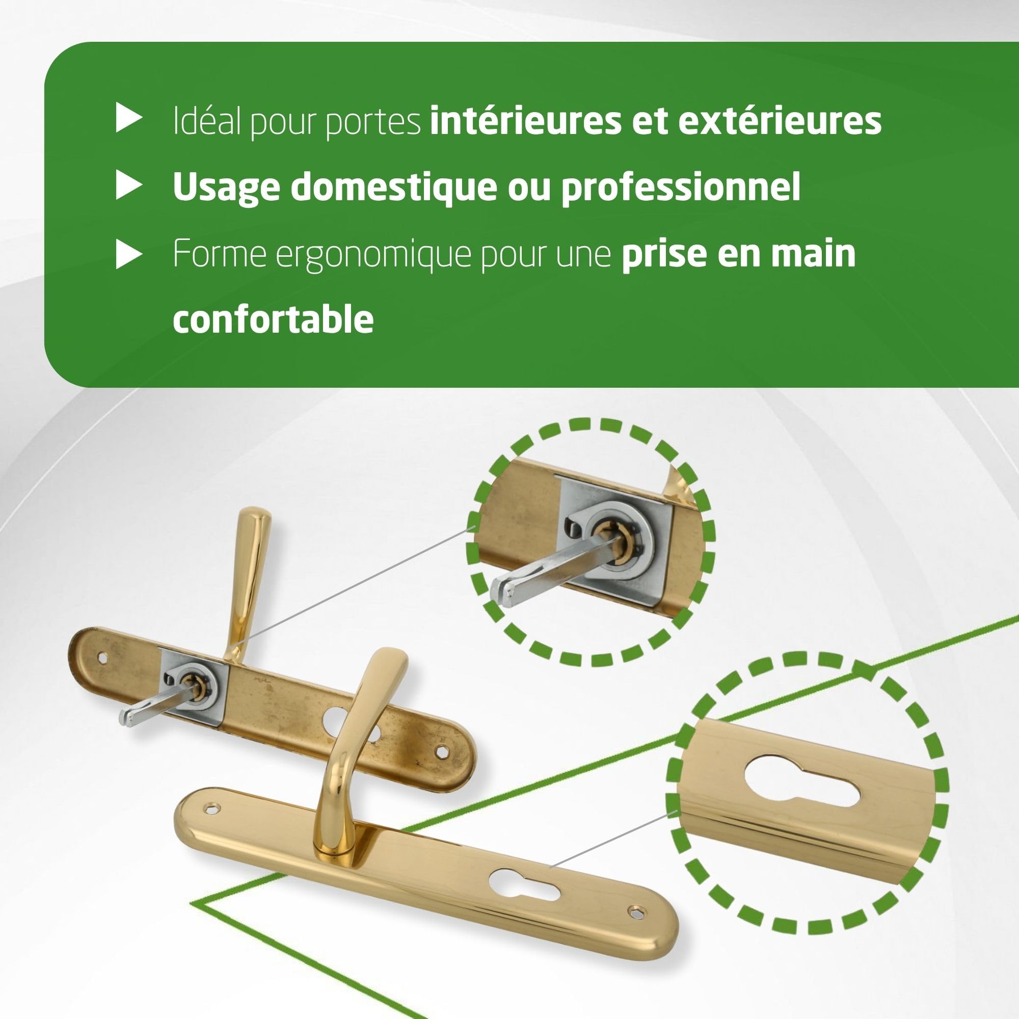 Amig - Jeu de poignées de porte en laiton - Modèle 252PB85-250X40 LAITON POLI - Dimensions : 250 X 40 mm - Carré de 8 mm - Résistant à la corrosion - Visserie incluse - Finition : POLI