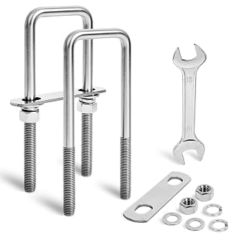 2 Sets Heavy Duty Square u Bolts M12 Thread Size,304 Stainless Steel u-Bolts 2-1/16" W x 6-1/2" L,with Nuts,Bolt Plate and washers 2, M12 x 2-1/16" W x 6-1/2" L