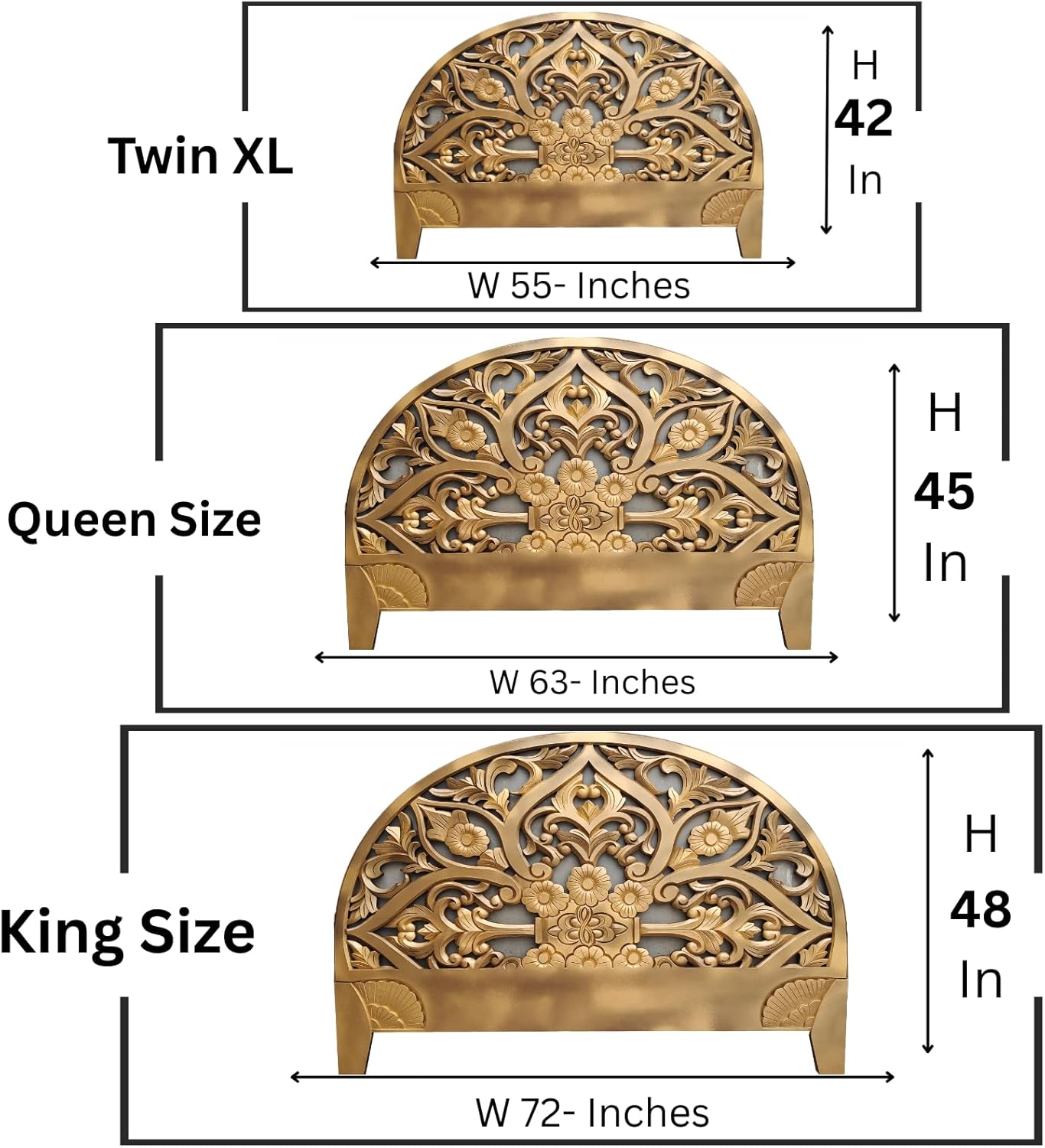 Hand Carving Half Moon Antique Gold Finish Balinese Headboard Cendana Wall Decor Morocco Headboard Wall Hanging Bedroom Furnishing (King Size- 72x48x1 -inches) | Engineered Wood