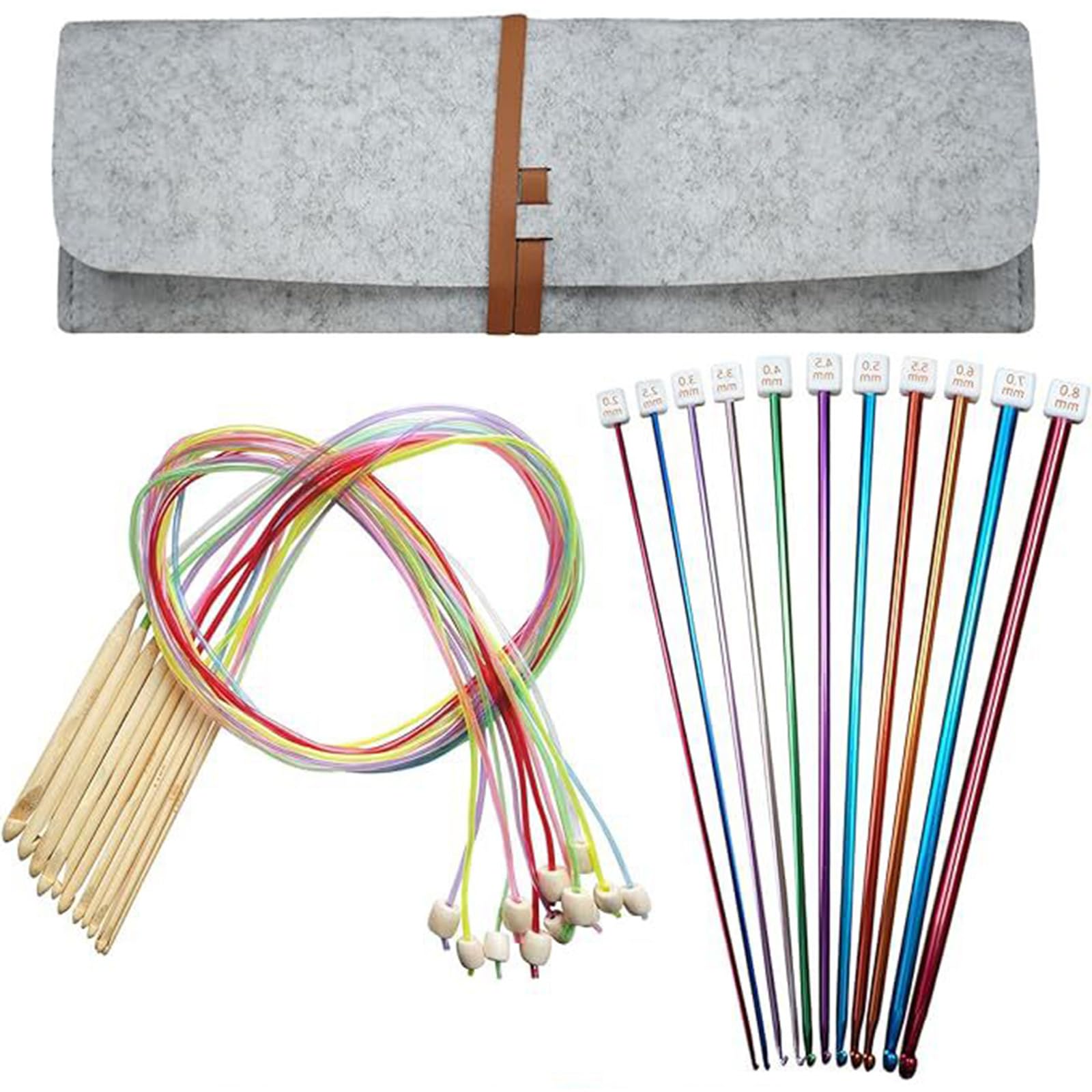 Tunisian Crochet Hook Set 12Pcs Wood Tunisian Crochet Hook with Cable 11Pcs Metal Afghan Knitting Needle