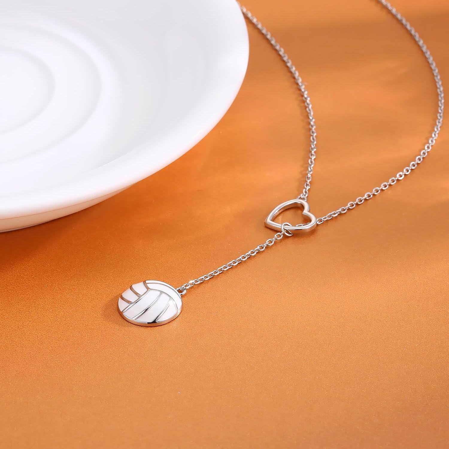 925 Sterling Silver Volleyball Softball Baseball Necklace Pendant Heart Jewelry Gifts for Women Player Lover