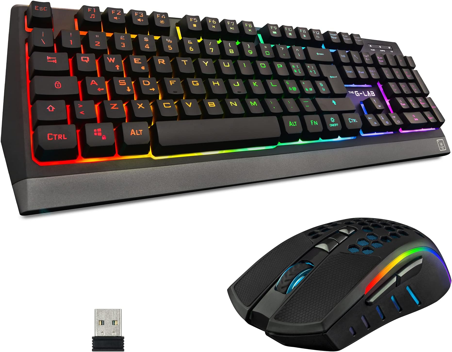 G-LAB Combo TUNGSTEN - Backlit Wireless QWERTY Gaming Keyboard + 2400 DPI Wireless Mouse Set - For PC, PS4/PS5, Xbox One & Series X/S