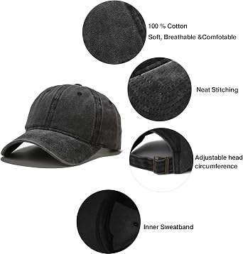 Umeepar 3 Pack Baseball Cap Vintage Distressed Low Profile Unstructured Plain Cotton Dad Hat Adjustable for Women Men