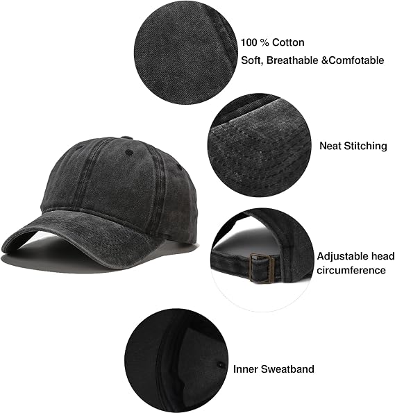 Umeepar 3 Pack Baseball Cap Vintage Distressed Low Profile Unstructured Plain Cotton Dad Hat Adjustable for Women Men