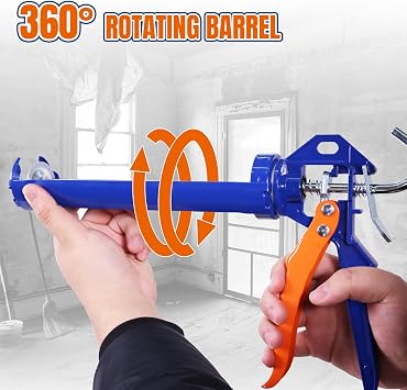 WADFOW 9 Caulk Gun, No Drip Silicone & Sealant Finishing Tool for Kitchen & Bathroom Sink Joints, with Rotating Cradle & Smooth Round Rod for 10oz Tubes