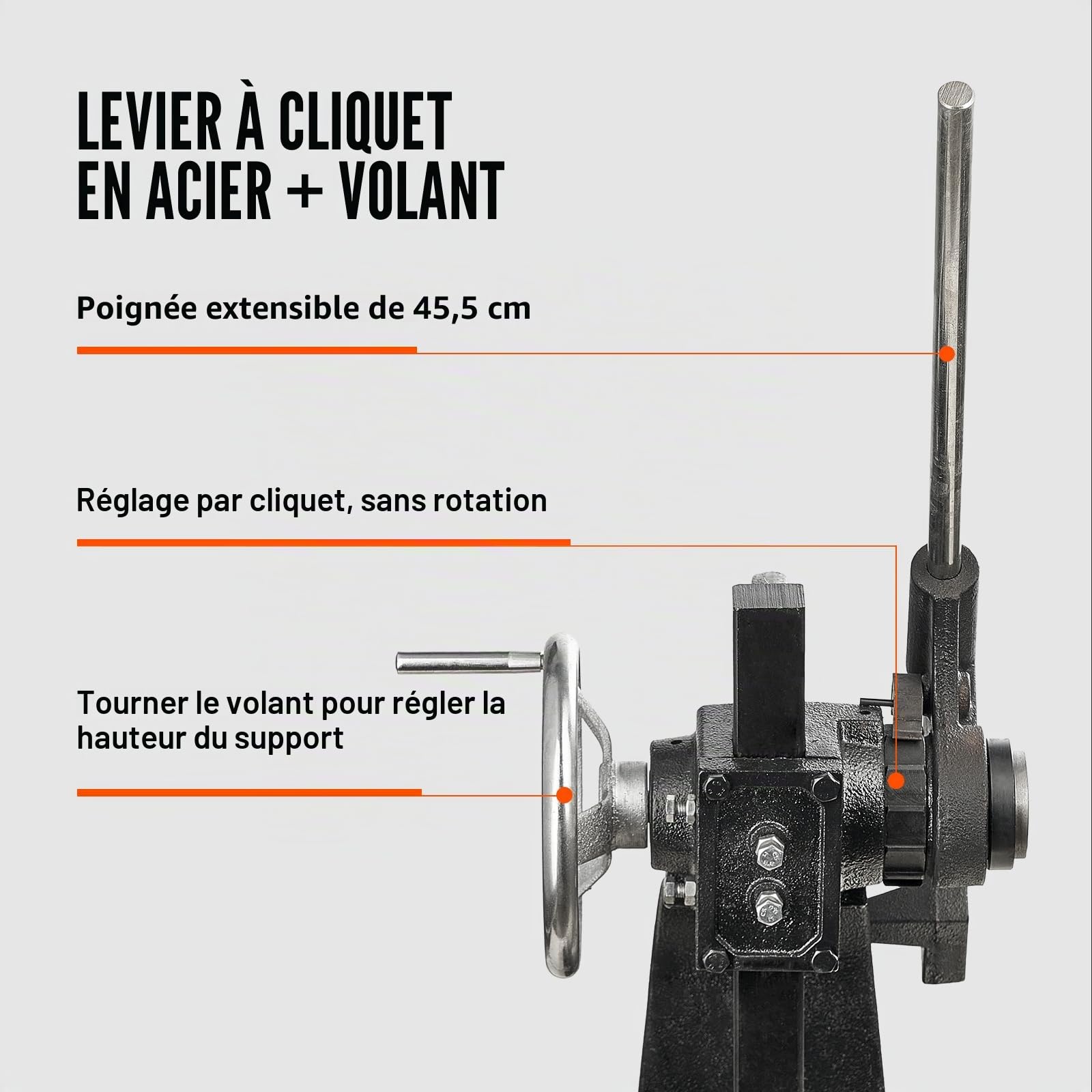 VEVOR Presse à Crémaillère, Presse à Arbre à Cliquet de 3 T, avec Levier et Volant, Hauteur Max. 310 mm, Presse à Poinçonner Manuelle de Bureau en Fonte, pour Estampage, Pliage, Étirement, Formage