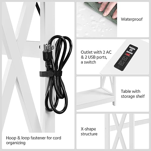 Miniatura 6 de Yaheetech Mesa consola de 40 pulgadas con 2 salidas y 2 puertos USB mesa de entrada de madera con diseño en forma de X mesa de sofá estrecha para