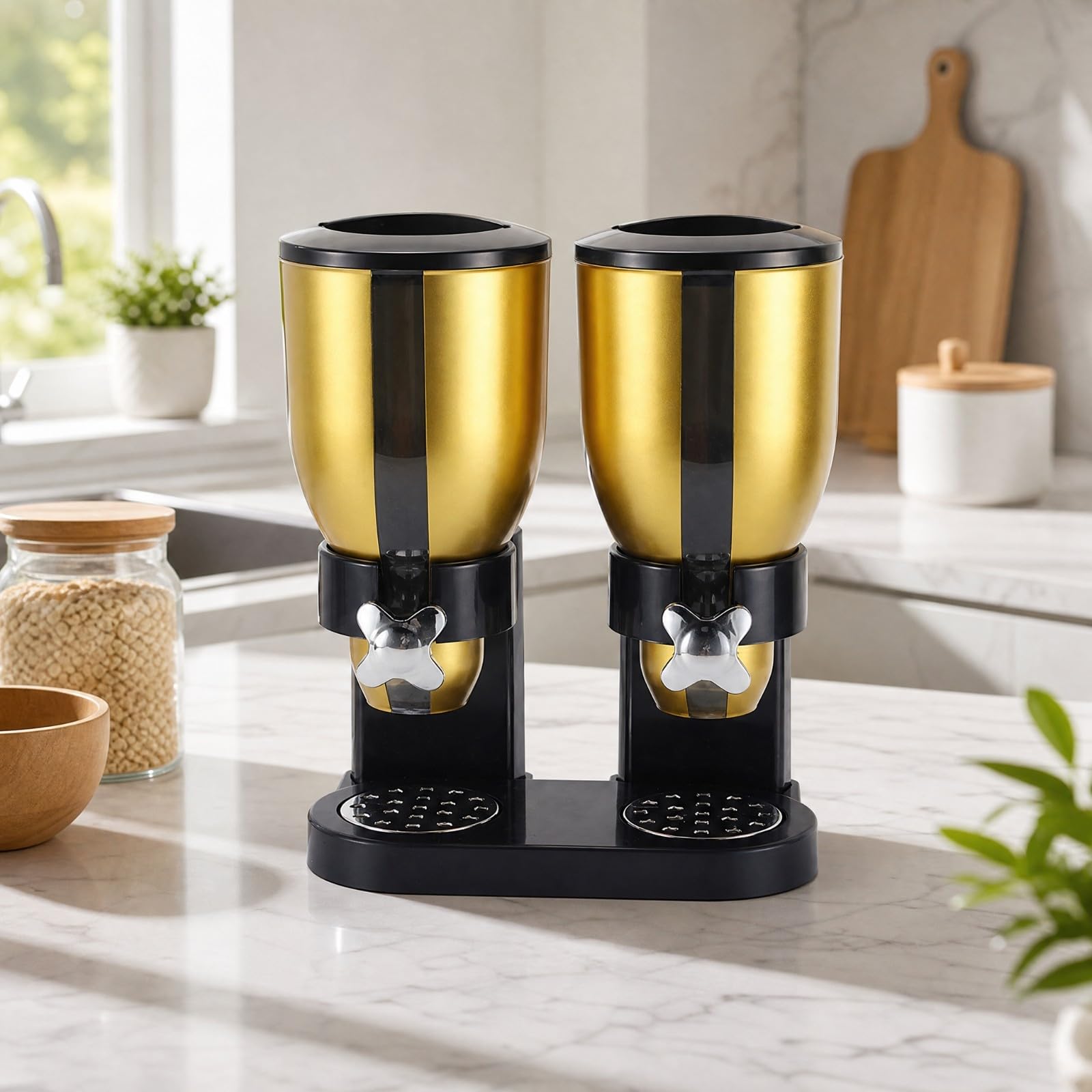 Baoblaze Distributeur à Céréales Compartiment Pratique Récient Stockage sans pr Cuisine, Or 7L Double