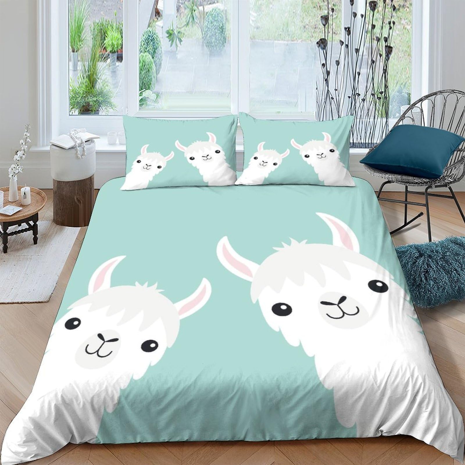 Ctjqhvkz Style-7 3D Printed Alpaca Cartoon Fitted Sheet Microfiber Soft Turquoise Animal Mattress Cover For Bedroom Dorm Apartment Decor Single（135X200cm）