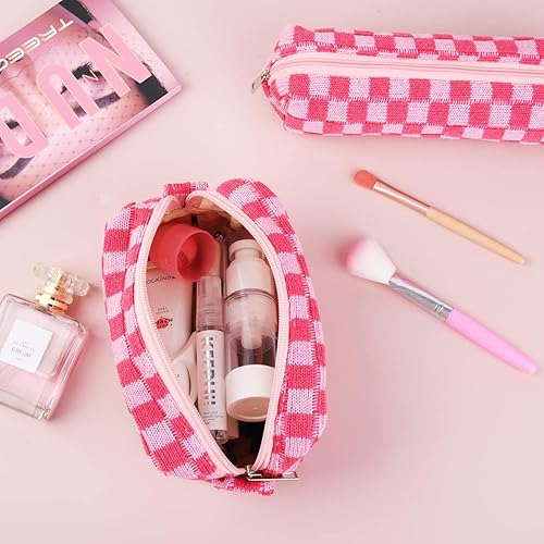 Miniatura 4 de 2 bolsas de maquillaje a cuadros, bolsa de aseo portátil de viaje con cremallera, bolsa de maquillaje, bolsa de almacenamiento de cosméticos para