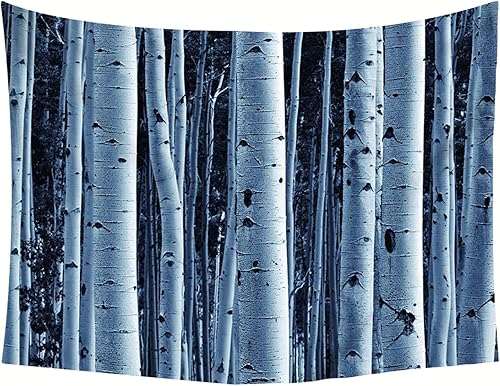 Miniatura 5 de Daesar Tapestry, Wall Tapestries Grey Blue White Birch Trees Landscape Tapestry Wall Hanging for Living Room Bedroom Home Decorations, 59x59 Inches