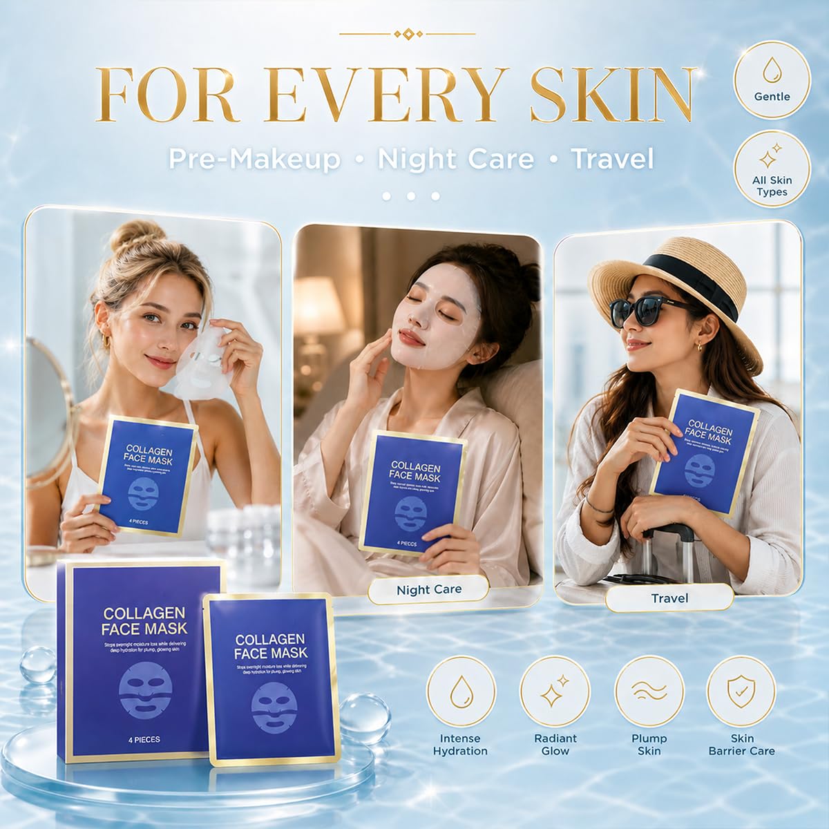 Collagen Face Mask, Deep Hydration, Refreshing And Light 4 Patch