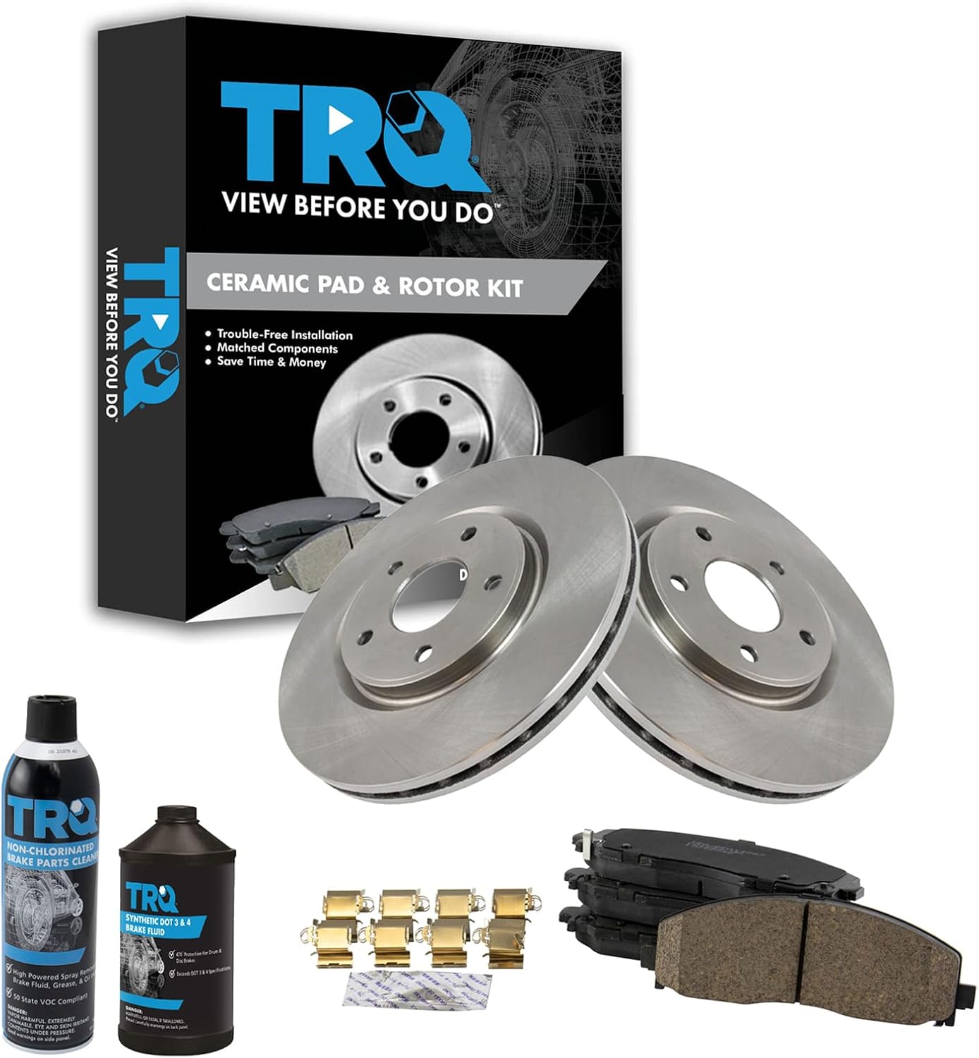 TRQ Front Ceramic Brake Pad & Rotor Kit w/Chemicals Compatible with Chrysler VW Van