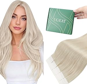 Ugeat Tape Extensions Echthaar Blond Tape in Extensions Echthaar Blond Remy Echt Haar Haarverlängerungen Tape-in Platinblond Glatt Invisible Weißblond 30 cm 60A 30g 20 Stück