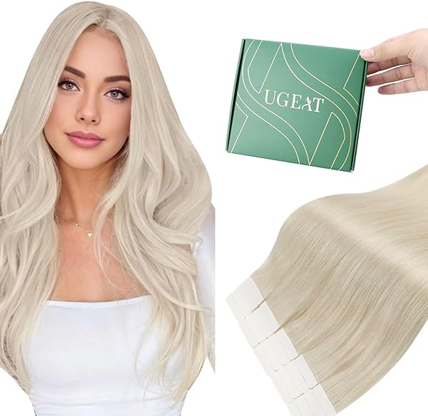 Ugeat Tape Extensions Echthaar Blond Tape in Extensions Echthaar Blond Remy Echt Haar Haarverlängerungen Tape-in Platinblond Glatt Invisible Weißblond 30 cm 60A 30g 20 Stück