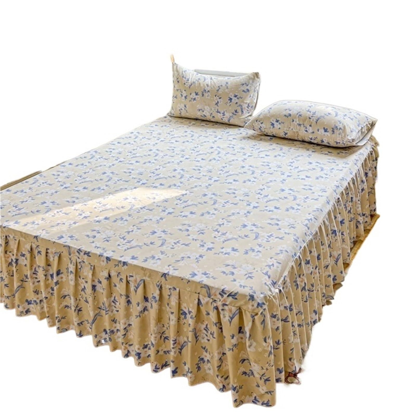 Ruffled Bedspread Printed Bed Skirt With Pillowcase Queen Size Cover Set Ruffles Mattress Protector Home Linen Soft Bedspread Jupe De Lit(J,SKing 200x220cm 3pcs)