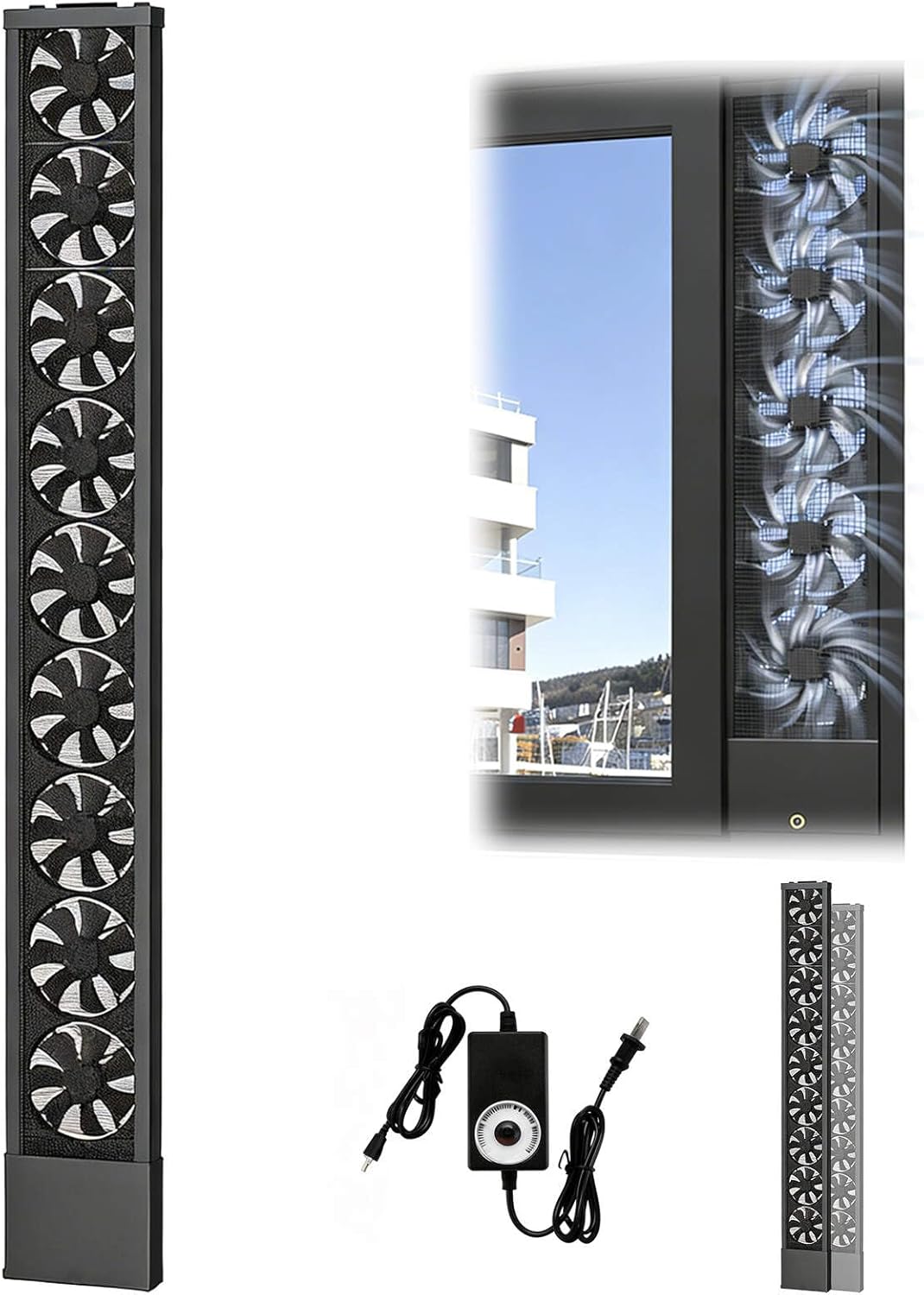 Vertical Window Exhaust Fan for Sliding Windows-Easy Tool-Free Installation, Adjustable Speed with Reversible Airflow, Slim Design Bedroom Kitchen Office, Alternative to AC and Household Fans