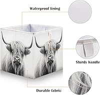 Vista 3 de Cesta de almacenamiento plegable de vaca Highland de 11 x 11 x 11 pulgadas, cubo de almacenamiento para decoración del hogar, cestas