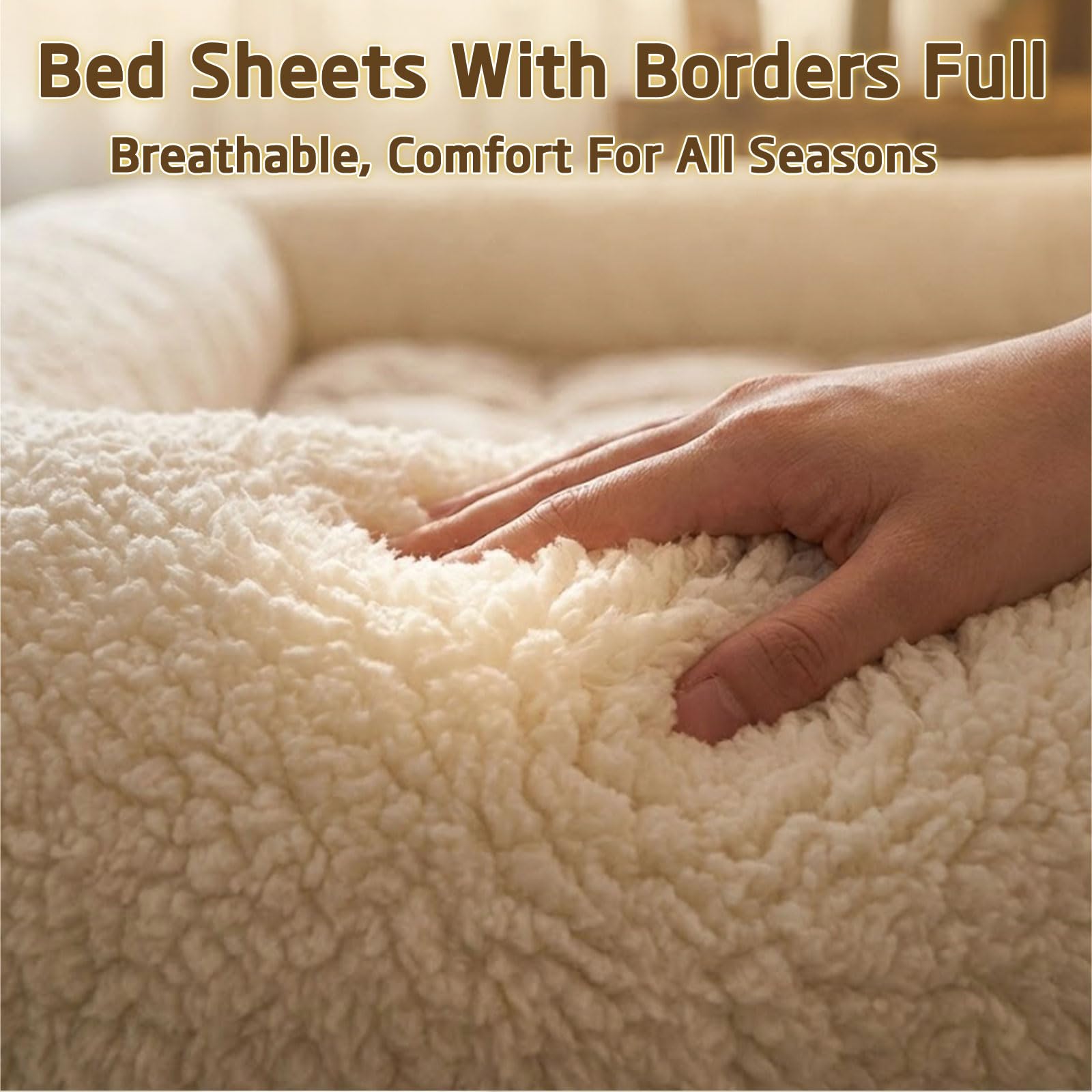 Sábana de cama con bordes acolchados, sábana bajera de sherpa con bordes elevados para un sueño seguro, cierre suave similar a un nido, bolsillo profundo antideslizante, transpirable y lavable a