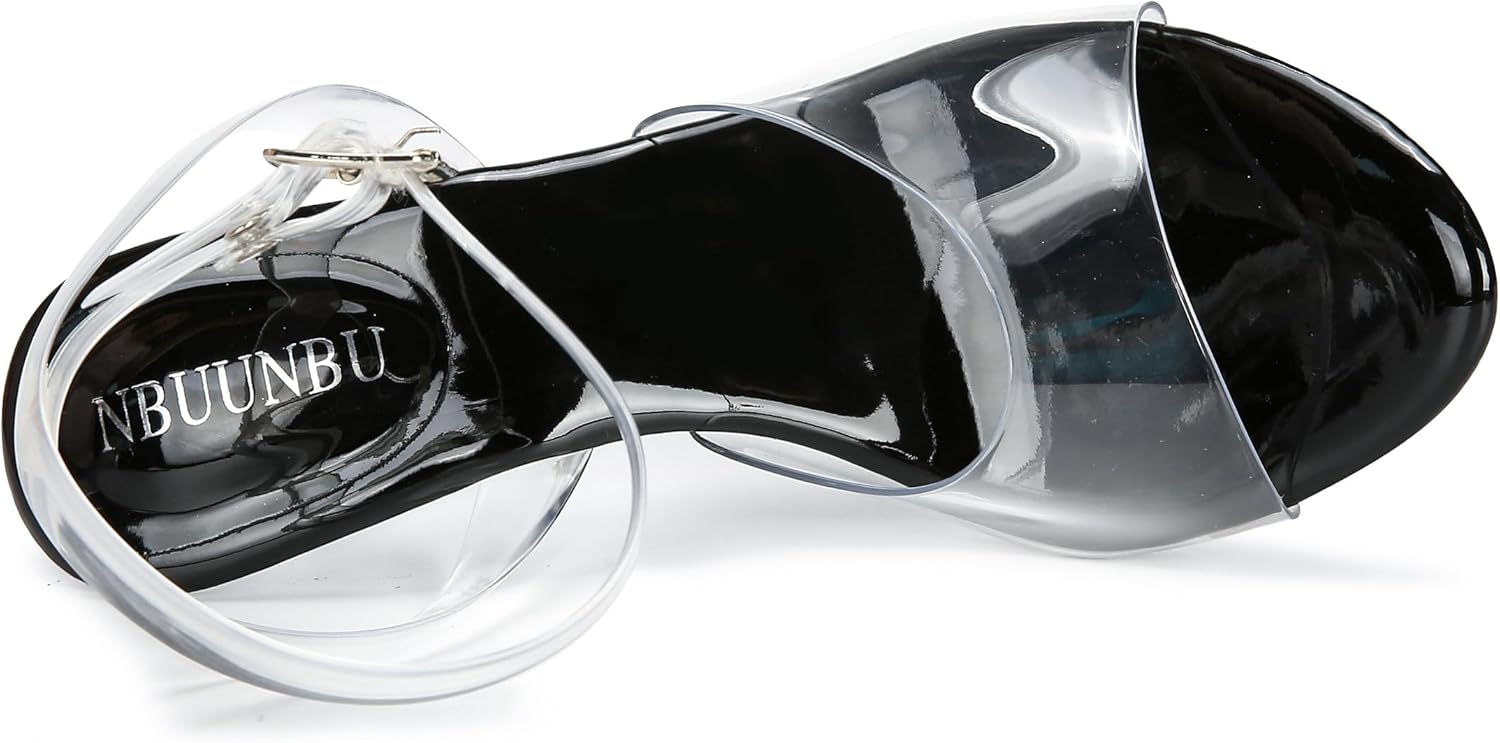 NBUUNBU Clear Heels For Women Transparent Strappy Platform Sandals Ankle Strap High kitten Heel Sexy Slingback Stiletto Comfortable Dress Shoes Open Toe Slip On Mules Pump - Image 8