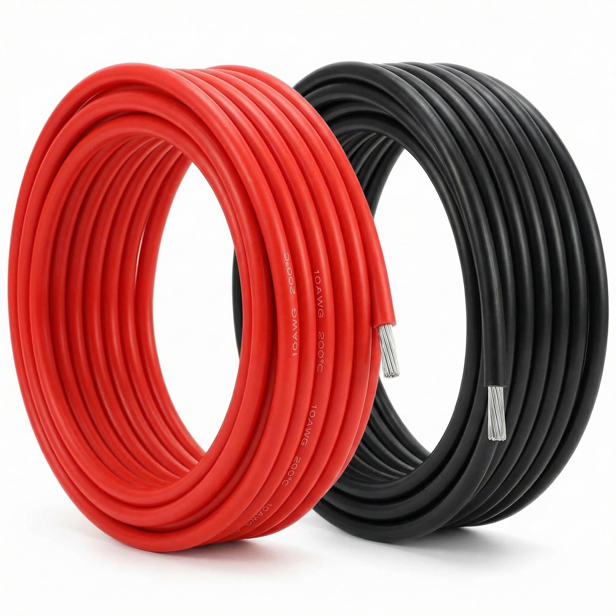 QWORK® 10 AWG 5.3mm² Silicone Wire, 2.5m Black 2.5m Red, 1050 Strands Tinned Copper Electrical Cable Flexible Battery Cable — image 1