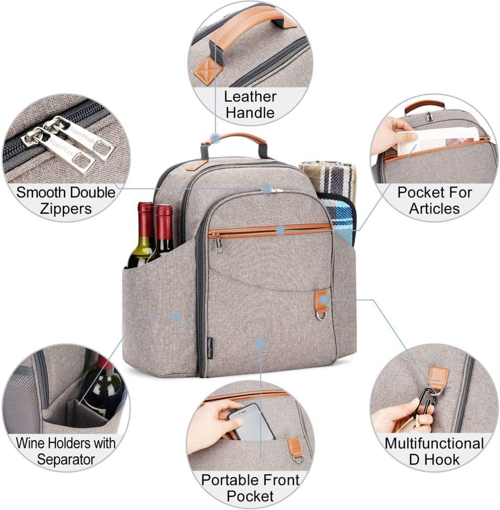 Picnic Backpack Sets for 4 Persons,Picnic Cooler Bag with Roomy Insulated Compartment, Bottle Holders and Waterproof Picnic Rug (Brushed Khaki) : Patio, Lawn & Garden