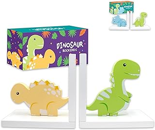 Decorably Stego and Trex Dinosaur Book Ends for Kids Books - 1 Set Non-S...