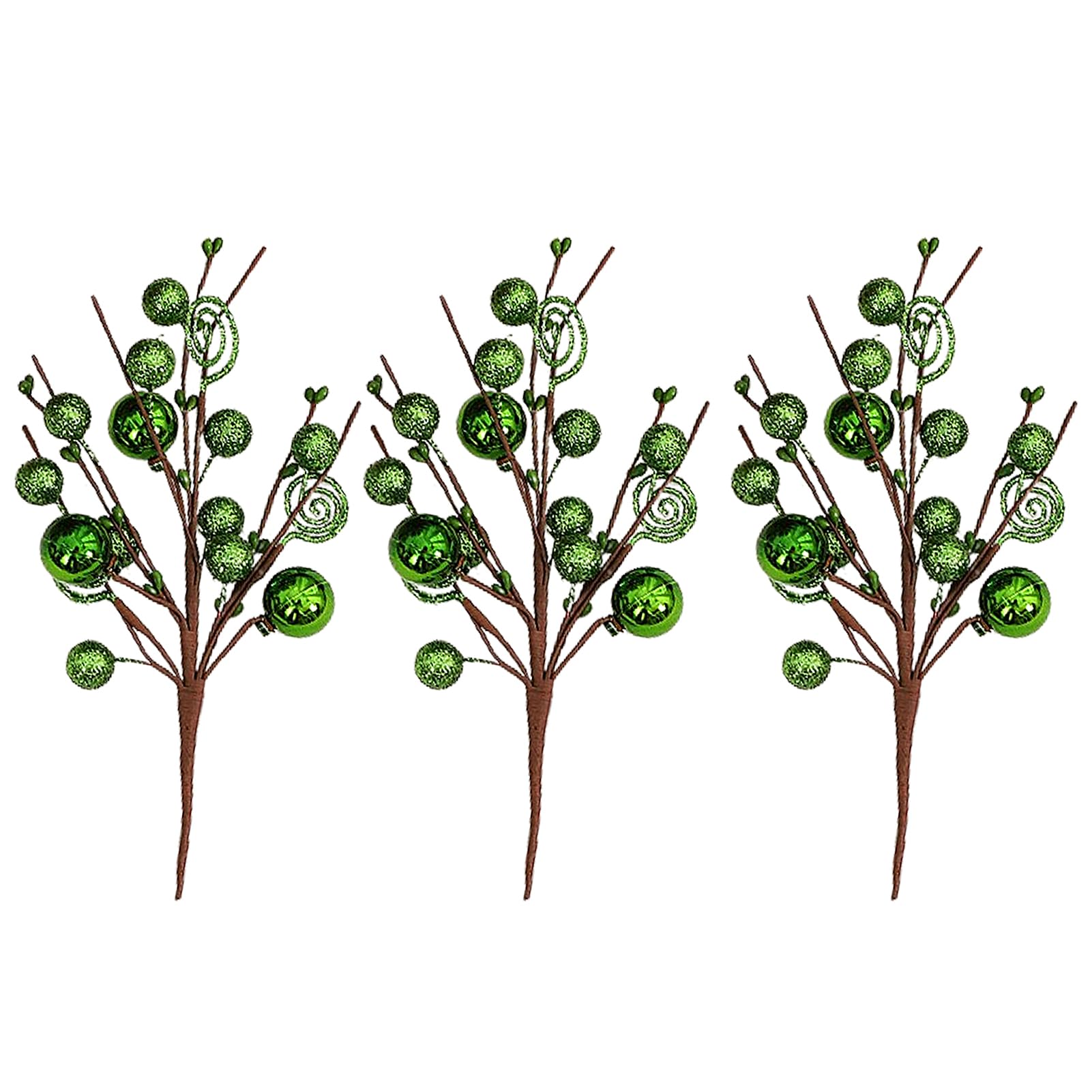 Wnvivi 3 Pcs 28cm Christmas Glitter Picks,Glittering Artificial Christmas Tree Picks and Sprays,Sparkling Christmas Floral Picks for Holiday Decor (Green)