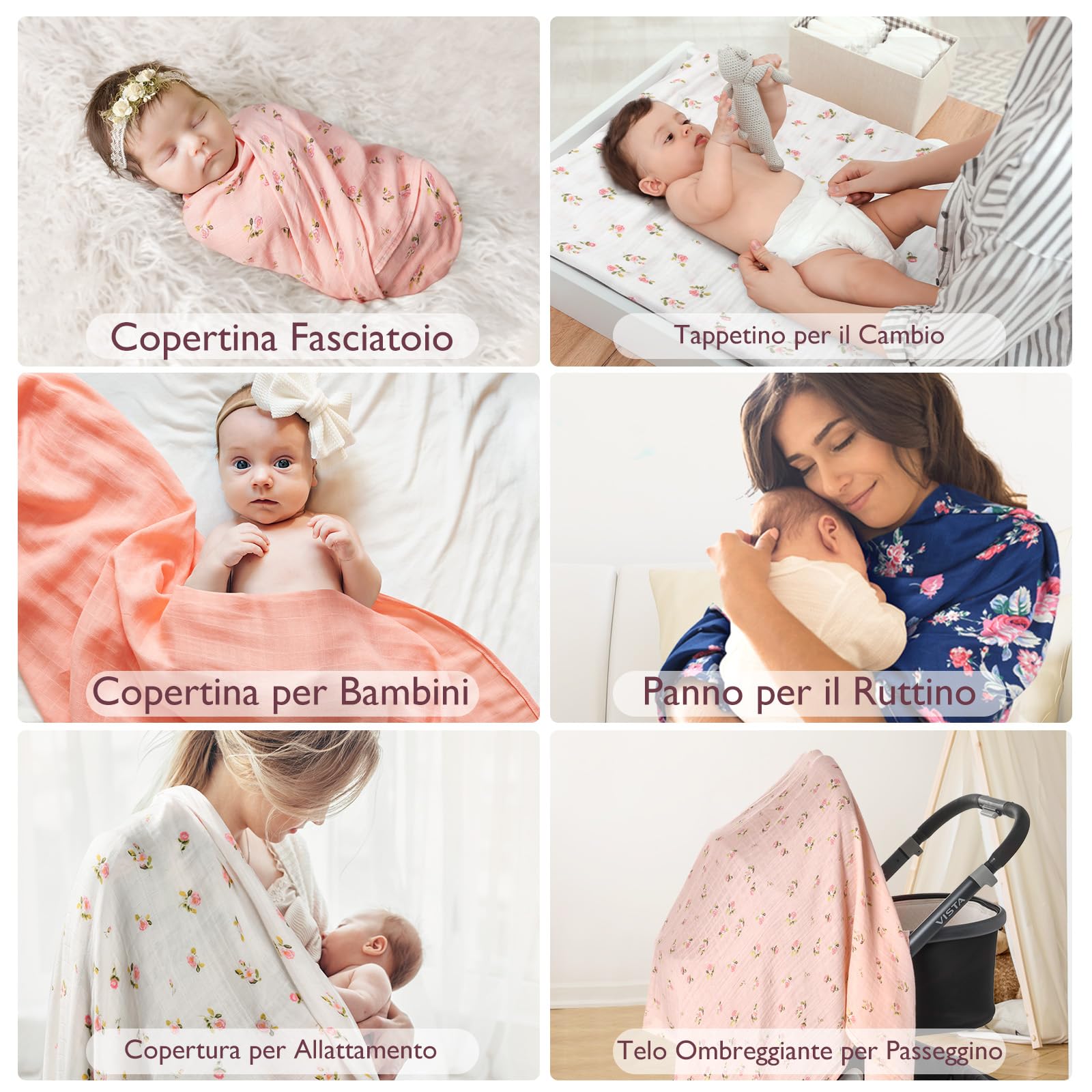 Momcozy Copertina Neonato Mussola 120x120 4 Pezzi Cotone Bambù Morbida Floreale