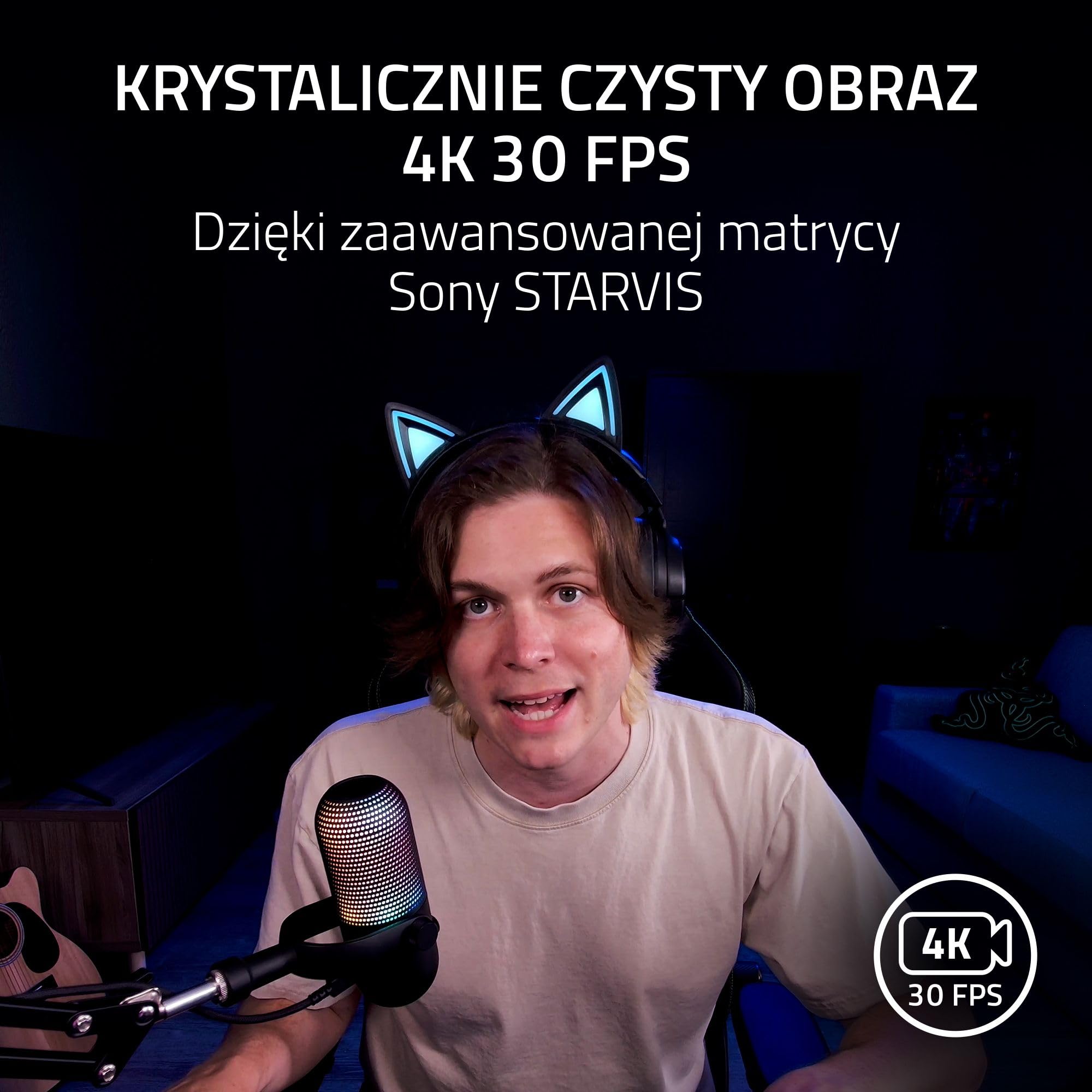 Razer Kiyo V2 – kamera internetowa 4K 30 klatek na sekundę z technologią AI – wysoki zakres dynamiczny – ultraszerokokątny obiektyw – kompatybilna z OBS i Xsplit | Czarny
