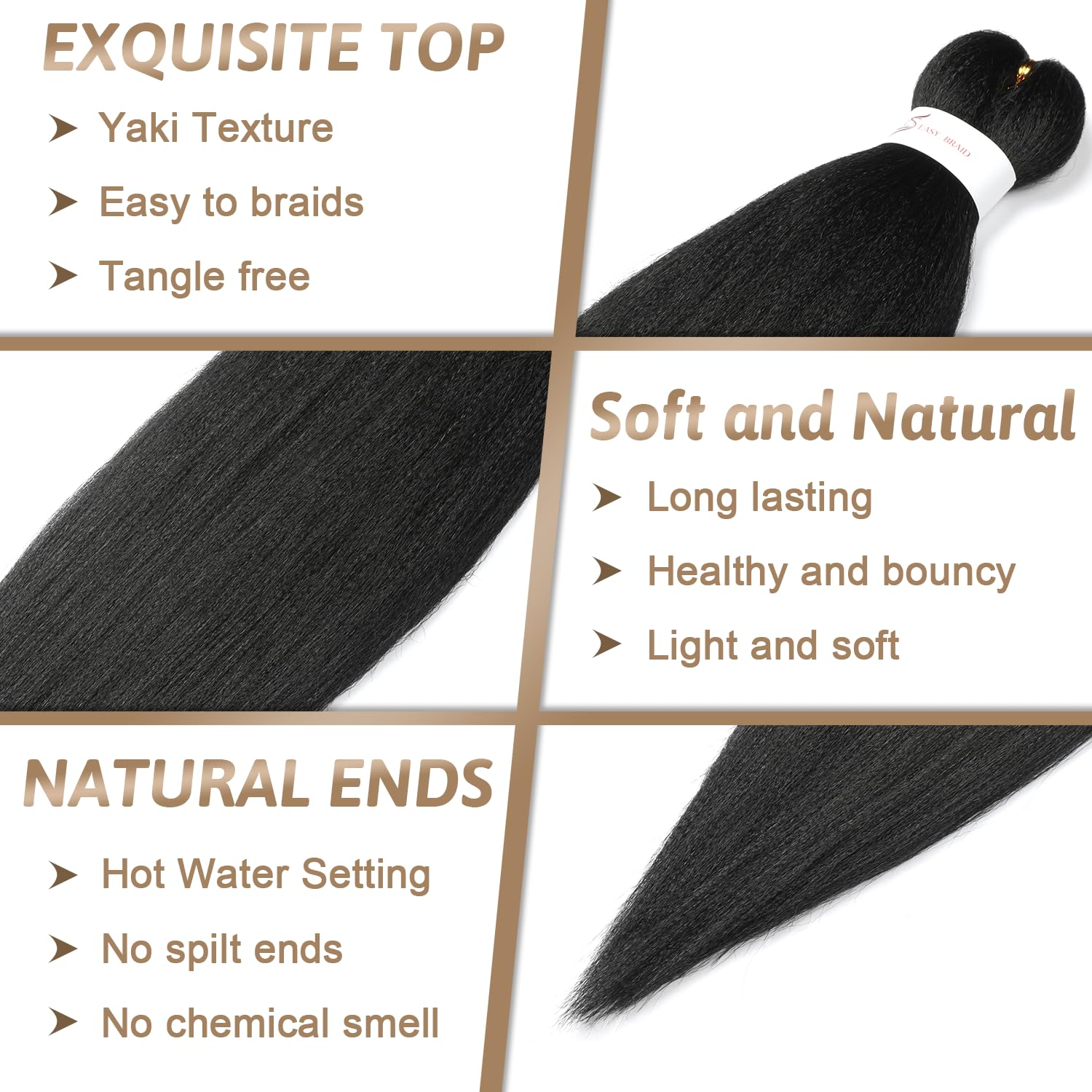ShowJarlly Pre Stretched Braiding Hair 30 Inch Knotless Braiding Hair Extensions 1pack Easy Braids Hot Water Setting DIY Box Braids Yaki Textured Crochet Braiding (30inch,1B#) - Image 3