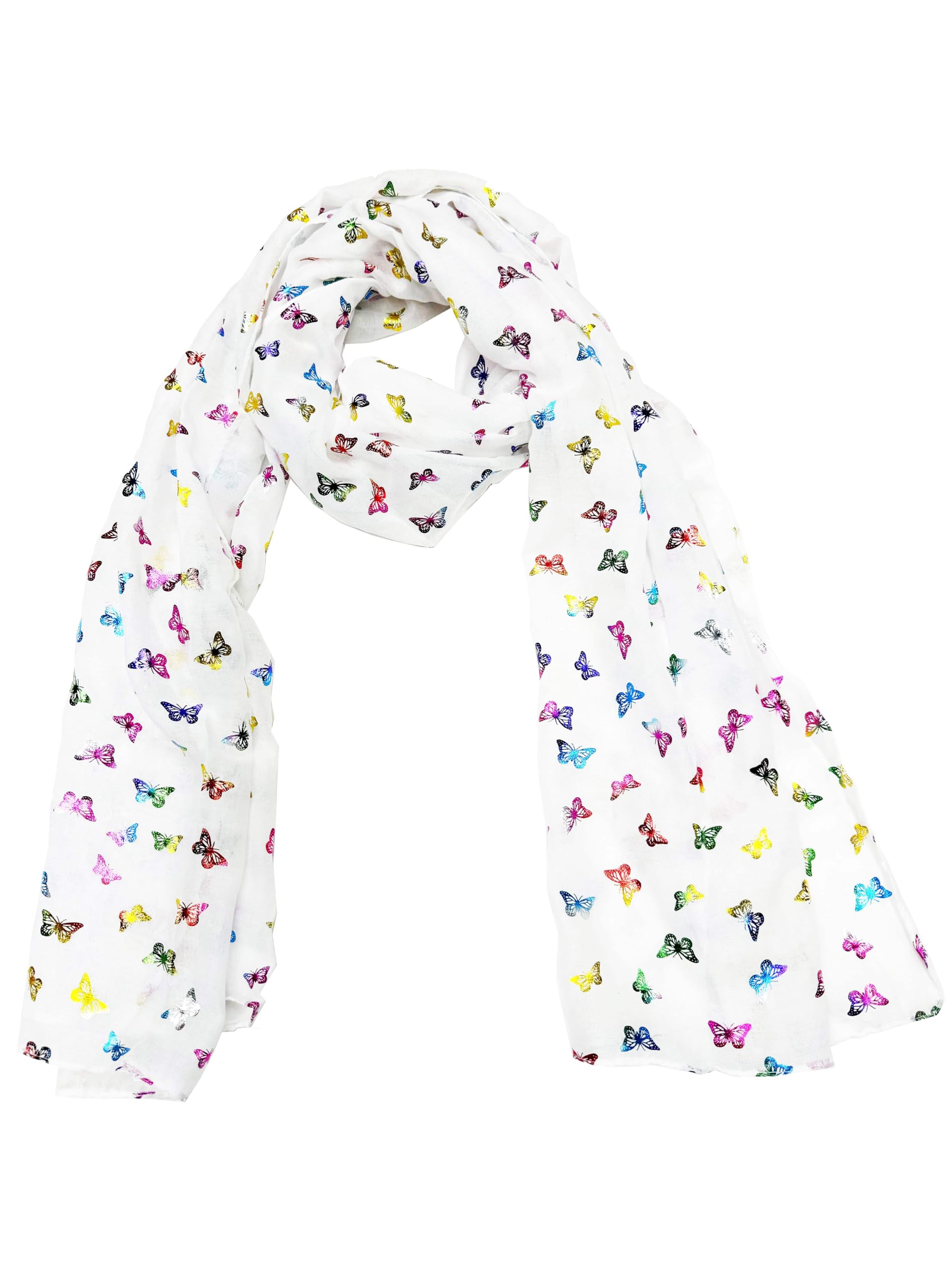 Zac's Alter Ego Women's White / Rainbow Foil Metallic Glitter Mini Butterfly Print Scarf