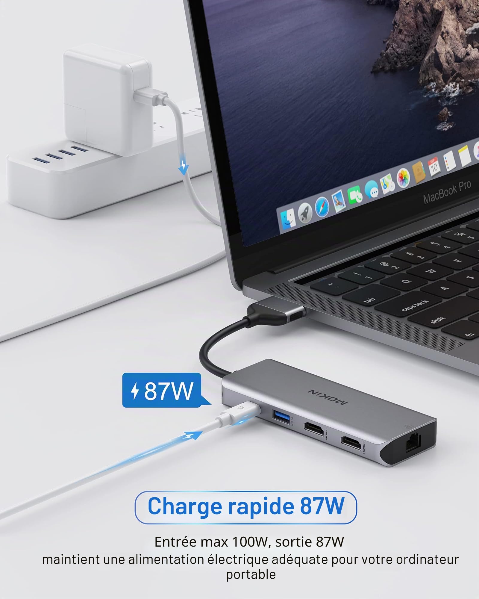 MOKiN 9 en 2 Macbook Station d'accueil pc Portable Dual Monitor Adaptateur | avec 2 HDMI+2 USB3.0+USB 20+SD/TF+100W PD+Ethernet pour MacBook Pro/Air