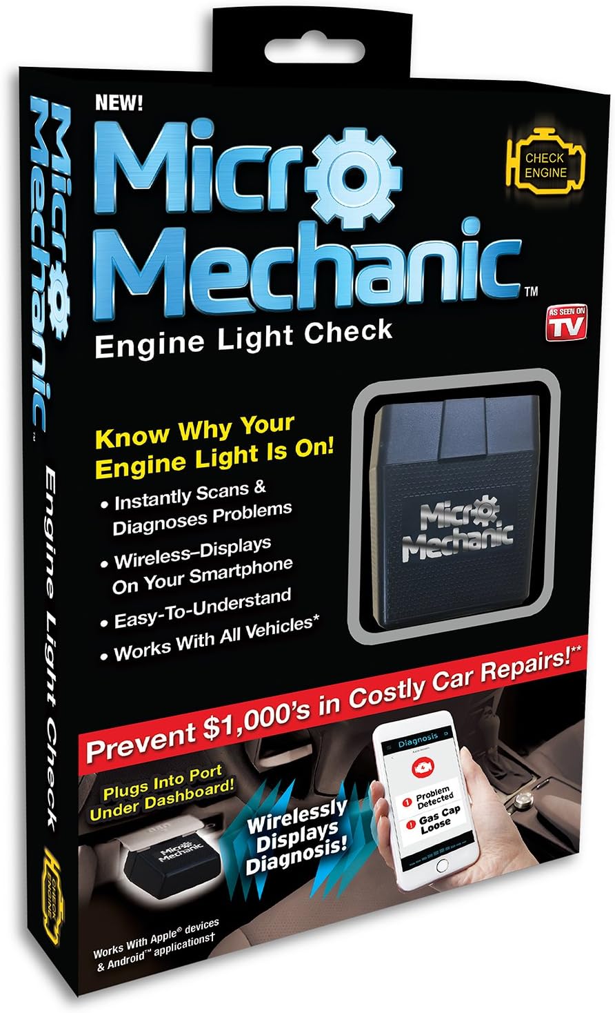 Ontel Micro Mechanic | ODB2 Portable Check Engine Car Code Reader Diagnostic Tool Scanner| Bluetooth Wireless, Compatible for iOS & Android, As Seen on TV