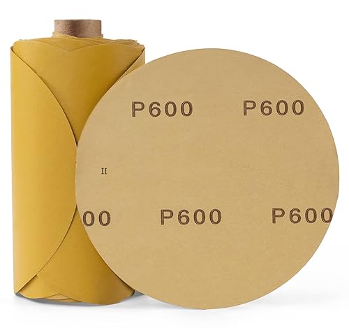 100 discos de lija PSA dorados de 6 pulgadas, grano 600, papel de lija autoadhesivo para lijadora DA para pintura automotriz, pintura de automóvil,