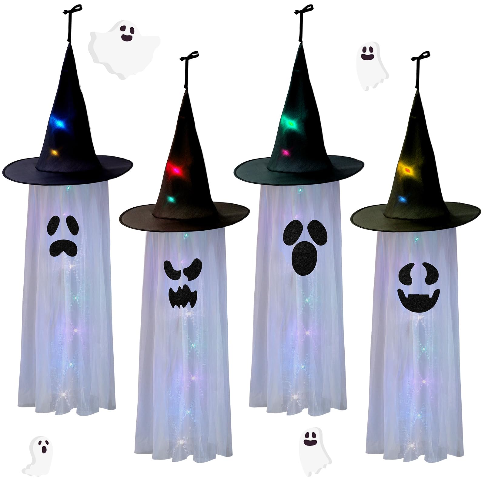 Fantômes d'Halloween lumineux pour habiller vos arbres de jardin de lumières colorées