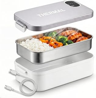 Electric Lunch Box 900ml Removable Stainless Steel Pot USB Food Warmer | Leak-Proof Portable Meal Heater for School, Office & Car – Non-Stick Interior, Fast Heating, USB Powered. White Grey