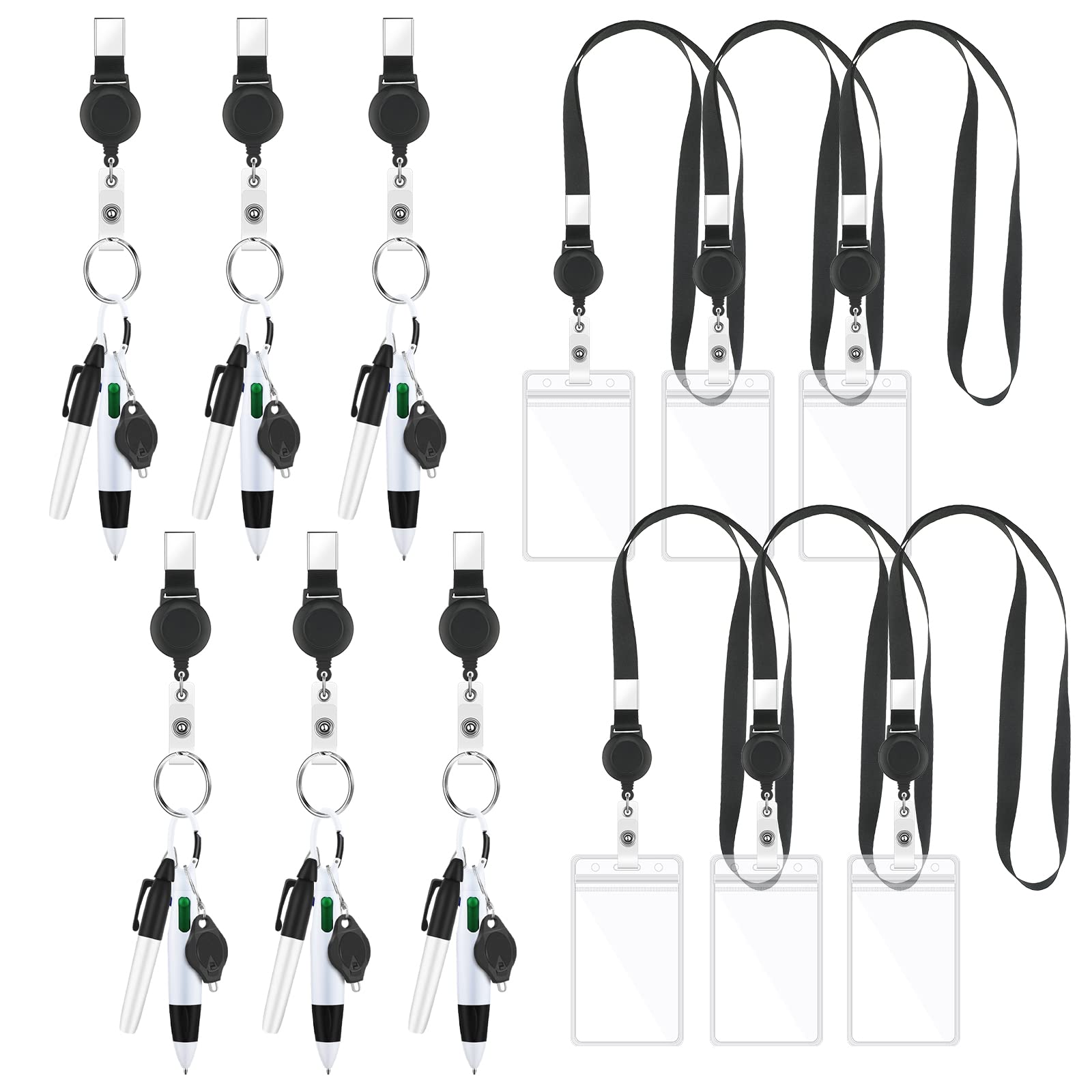 Photo 1 of 30 Pieces Nurse Pen Set Include 6 Permanent Marker Pen 6 Retractable Ball Pen 6 ID Badge Holder 6 Nurse Badge Lanyards and 6 LED Keychain Badge Accessories for Nurses Work Supply