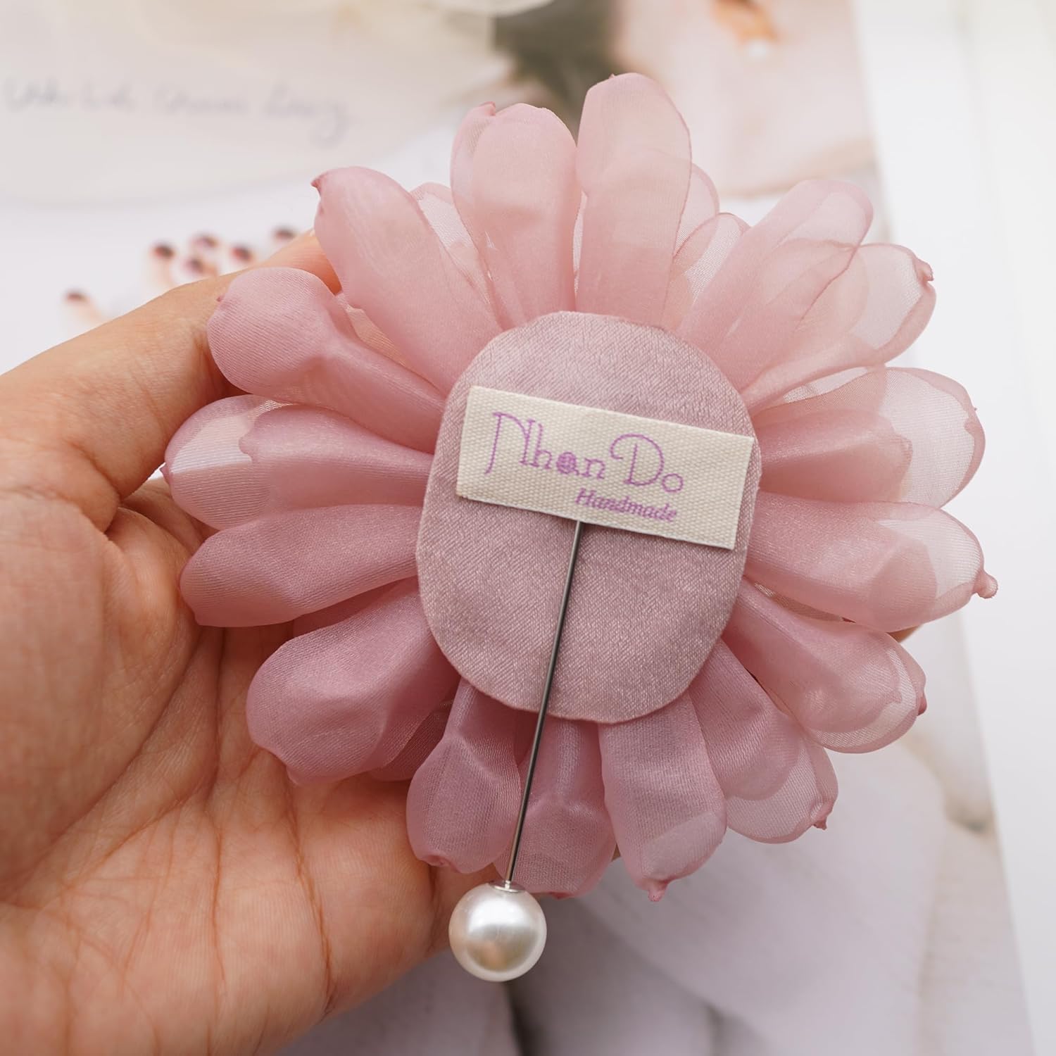 10cm CHIFFON DAISY Flower Brooch Pin By NhanDo Handmade – Floral Brooch Pin, Handmade Gift Ideas, Gift for her, Gift For Mom, Bridesmaid gift, valentines day gifts