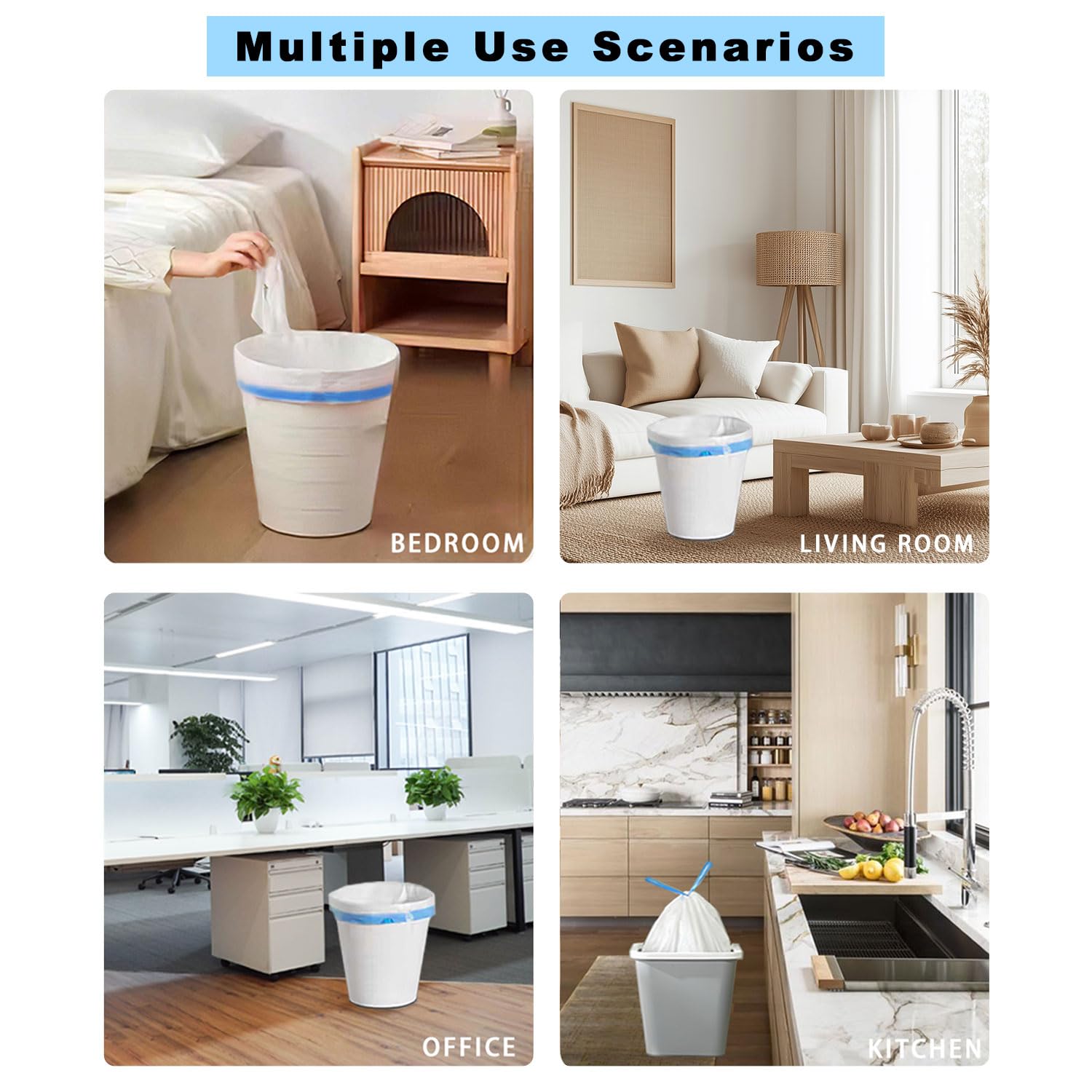 60PCS Sacchi Spazzatura 50L, LxH: 70x75cm, Bianco, Polietilene-Sacchetto Della Spazzatura, UE Adatto per la Maggior Parte dei Medi ''50L'' Pattumiera(6 Rotoli, 10 per Rotolo)
