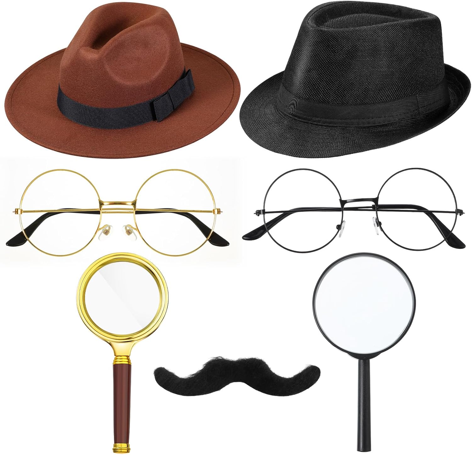 Jeyiour 8 pcs Detective Costume Accessories for Adults Detective Hat Kit Outfit Party Decoration