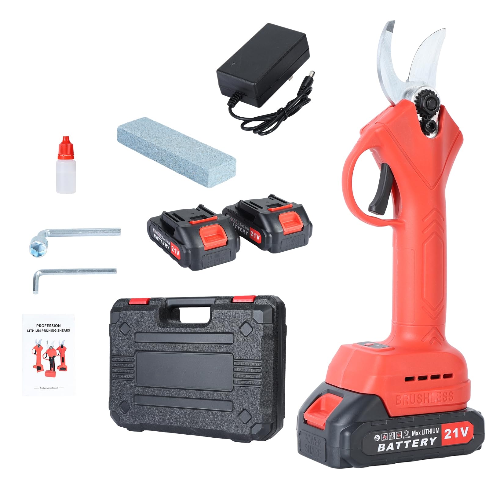 Forbici da potatura elettriche da 21 V, forbici professionali a batteria con lama affilata, forbici per ramoscelli elettrici, cesoie per rami con 2 batterie ricaricabili EU